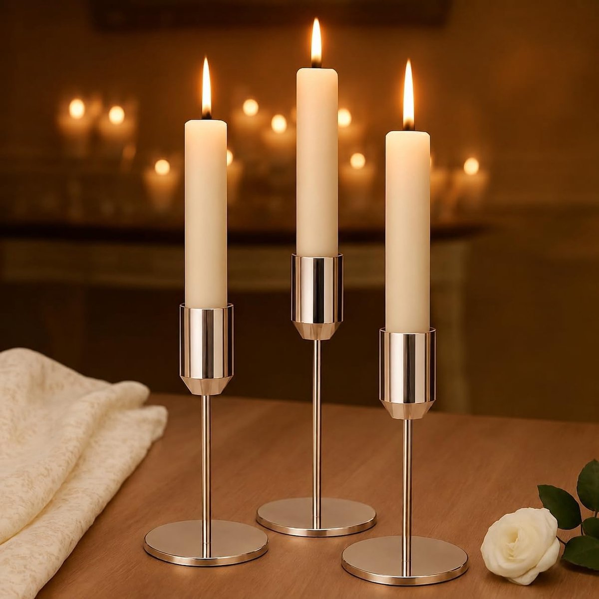 Kandelaar - Set van 3 - Metaal - Vintage - Met LED - Goud