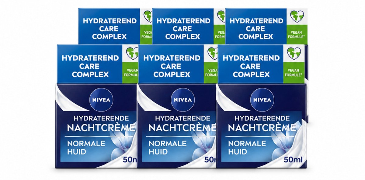 6 x NIVEA - Nachtcrème - Essentials Hydraterend - Voor normale tot gemengde huid - Met Lotusextract, Waterlelie-extract, Vitamine E & Provitamine B5 - 50 ml - Voordeelverpakking - 6 stuks