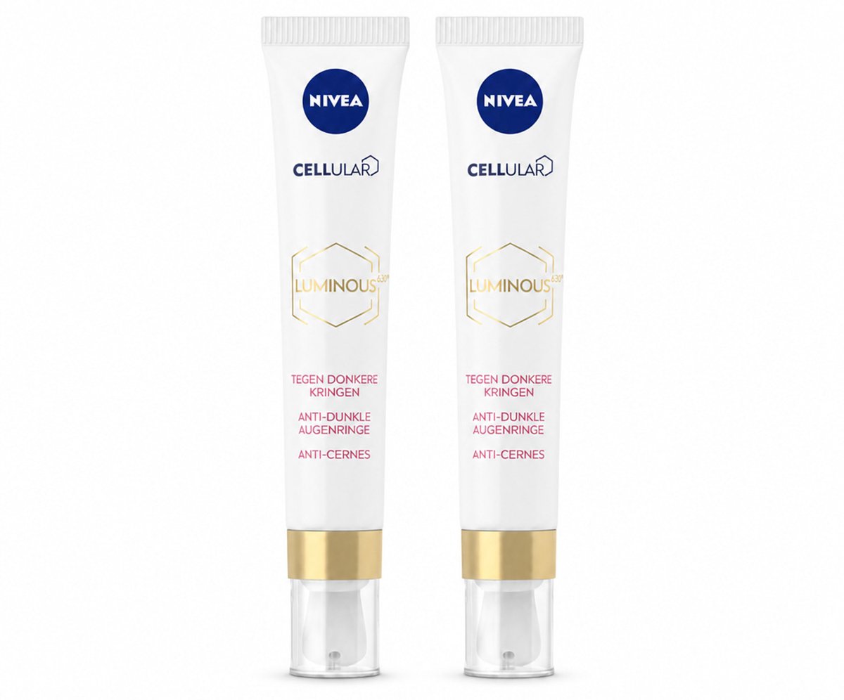2 x NIVEA - Oogcrème - CELLular LUMINOUS630 - Tegen donkere kringen, wallen & rimpels - Voor alle huidtypen - Met Hyaluronzuur & Cafeïne - 15 ml - Bulkverpakking - 2 stuks