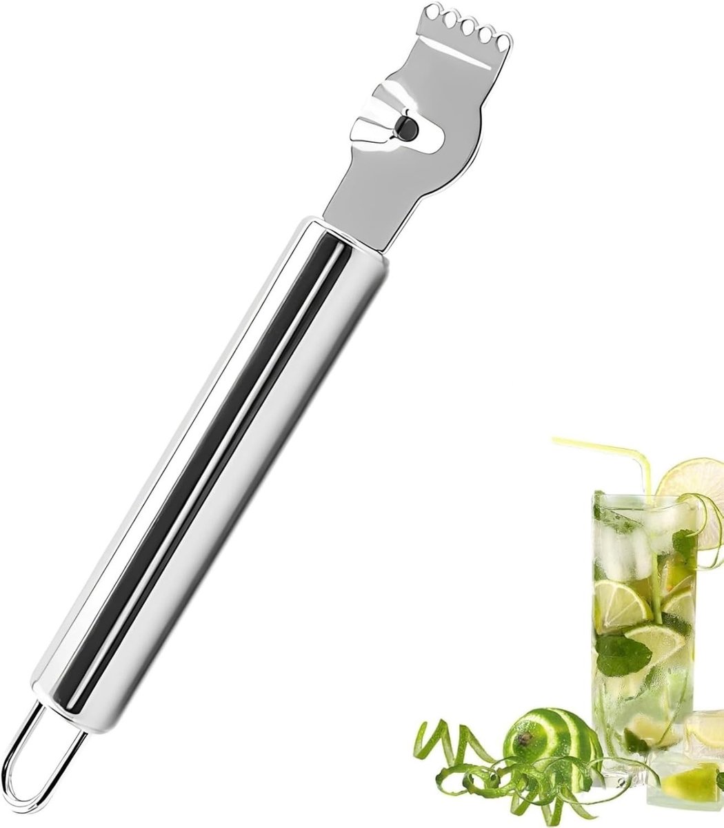 Citrusschiller van RVS met Kanaalsnijder en Ophangoog voor Gin Cocktails, Limoenen en Sinaasappels, Keukenhulpmiddelen voor Fruit en Dranken