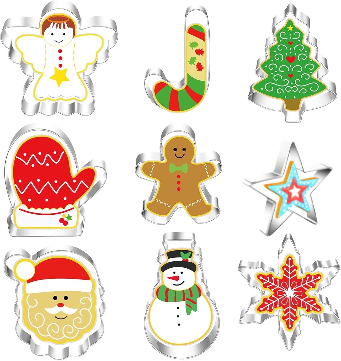 Set van 9 kerstkoekjesuitsteekvormen van hoge kwaliteit voor het bakken en versieren van feestelijke kerstkoekjes, ideaal voor de feestdagen en kerstdecoraties