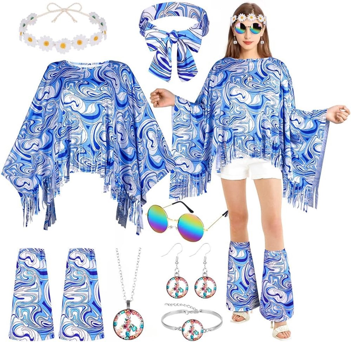 Hippie Kostuum voor Dames - Retro Festival Outfit met Vrolijke Kleuren en Accessoires