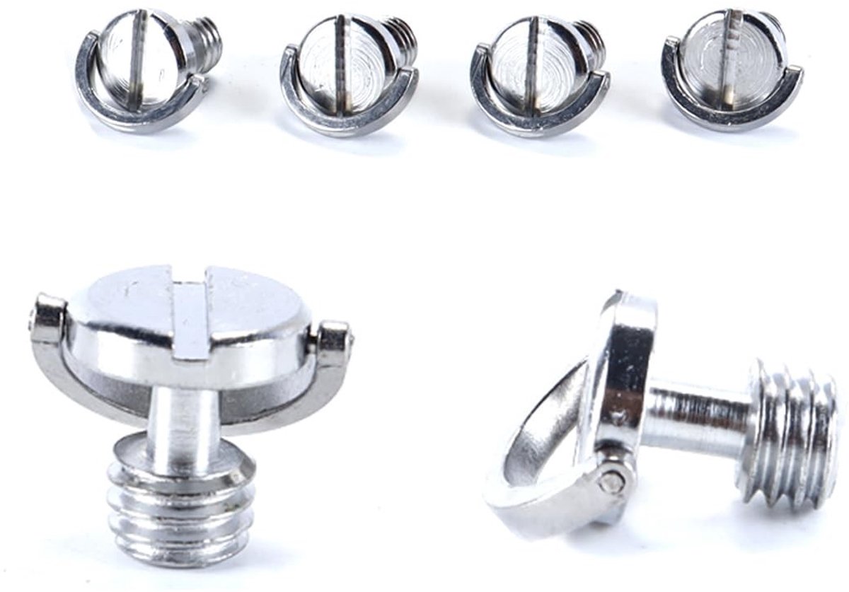 Camera Mount Schroeven Set van 6 Stuks - D-Ring, 3/8 Inch, Geschikt voor Statief en Quick Release Plate, 17x16mm, Zilver