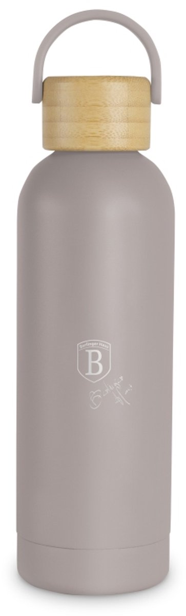 Roestvrijstalen thermosfles met bamboe deksel, 0,5 l, Taupe Collection