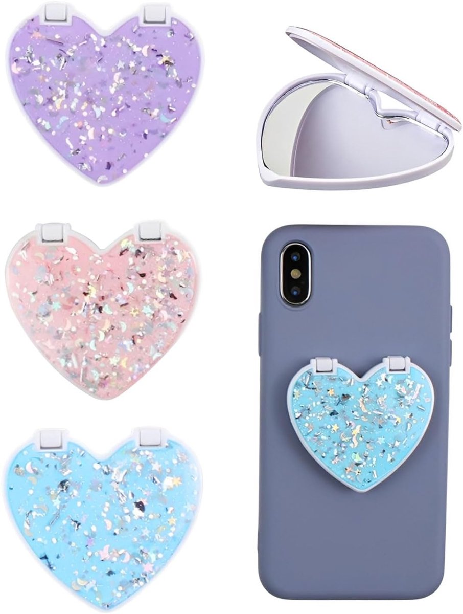 Hartvormige telefoonhouder met spiegel - 3 stuks zelfklevende haak voor mobiel, tablet, DIY accessoires en decoratie