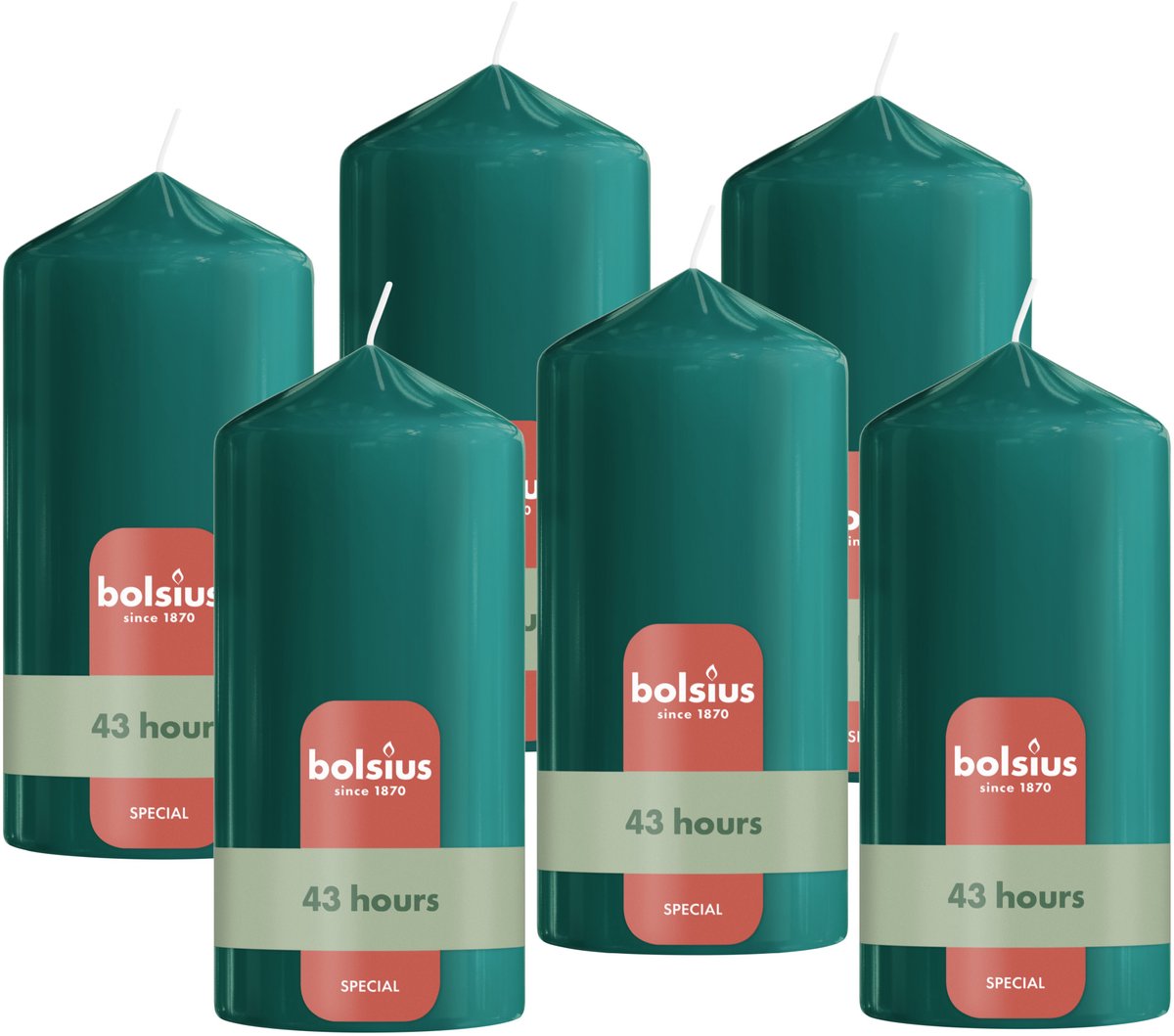 Bolsius Glanzende Stompkaarsen - 6 Stuks - Groen - 13cm - 43 branduren