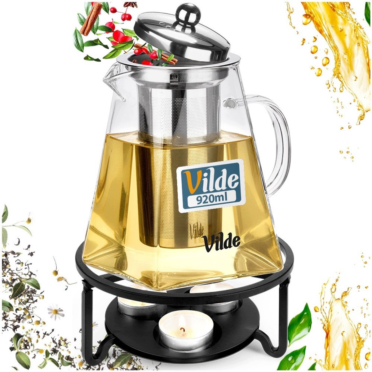 Glazen Theepot met Warmer en Zeef - 920 ml
