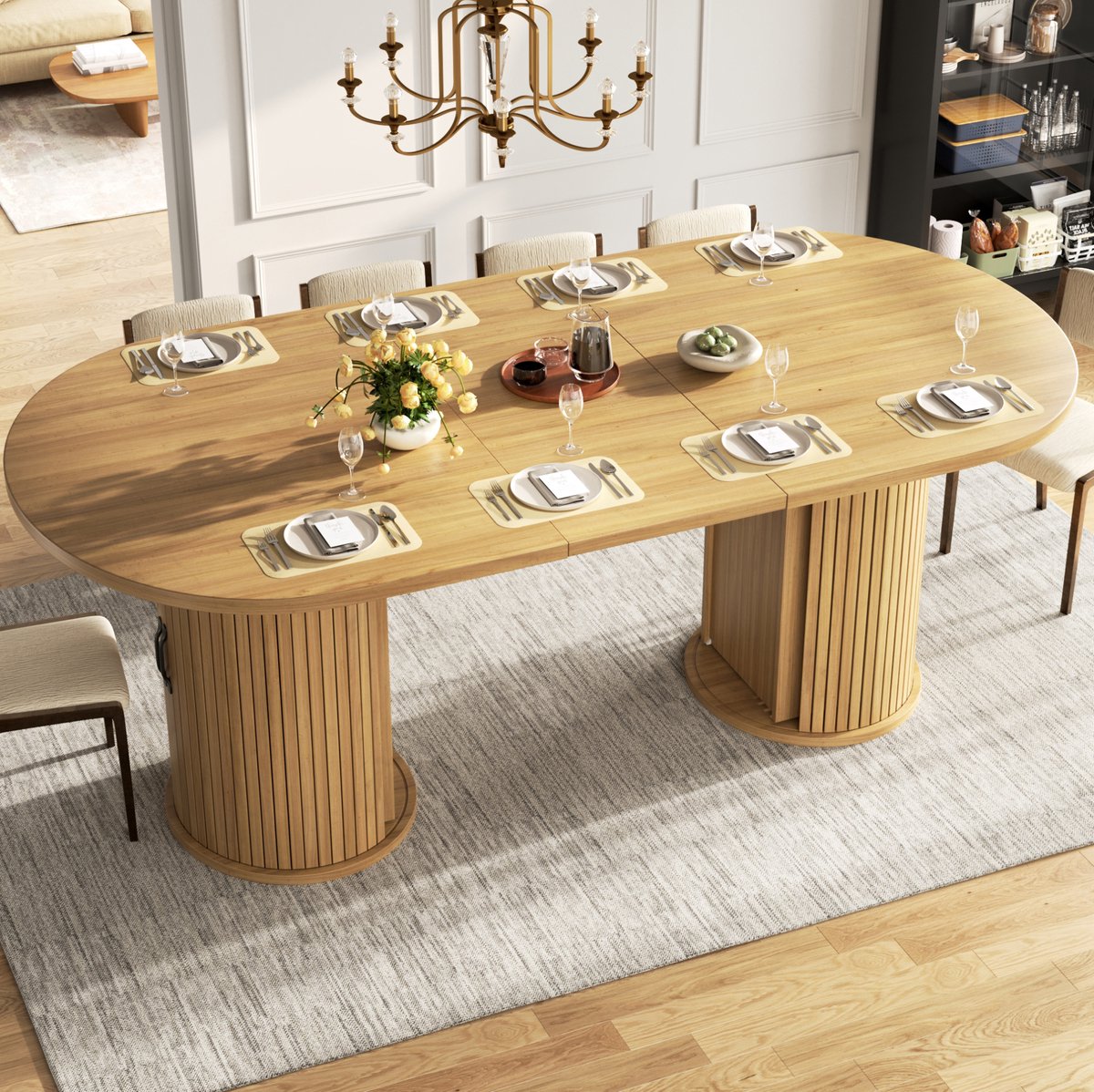 MODENUIT Eettafel - Uitschuifbaar Met Verborgen Opbergruimte - Voor Woonkamer En Keuken - MDF En Metaal - Natural - 150-190 Cm Naturbraun
