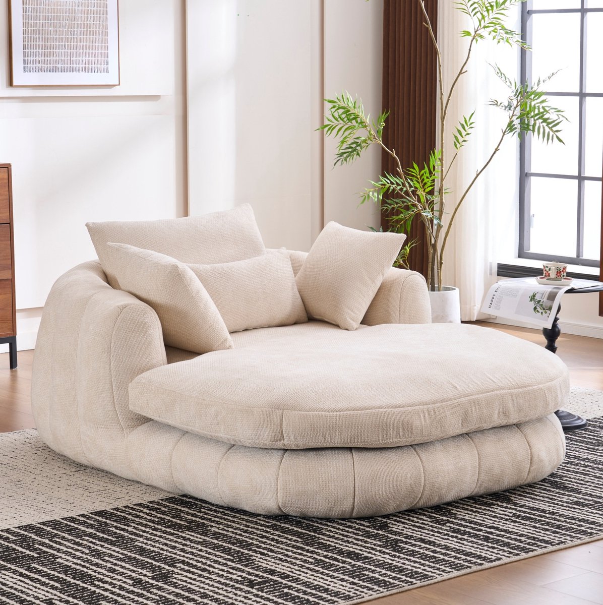 Chaise Longue 1-Zits 184,5 Cm - Ruim Zitvlak Met Kussens En Zonder Montage - Voor Woonkamer En Leeshoek - Stof Wit