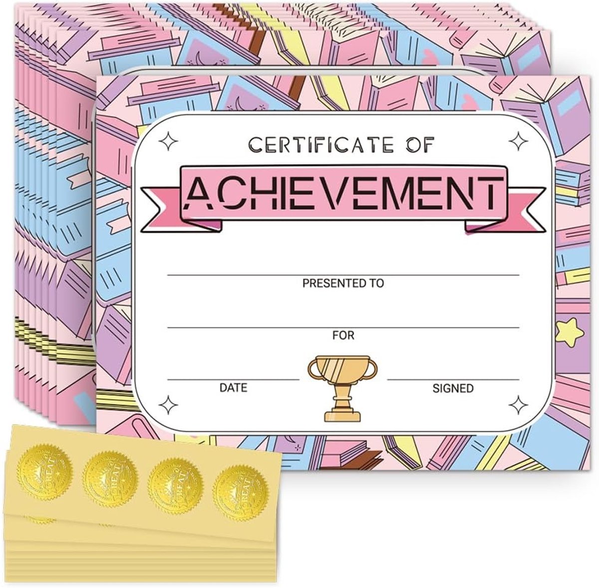 30 Stuks Diploma's en Certificaten voor Schoolafsluiting met 32 Gouden Stickers, 20 x 25 cm, Voor Kindergarten en Basisschool, Erkenning en Prestatie