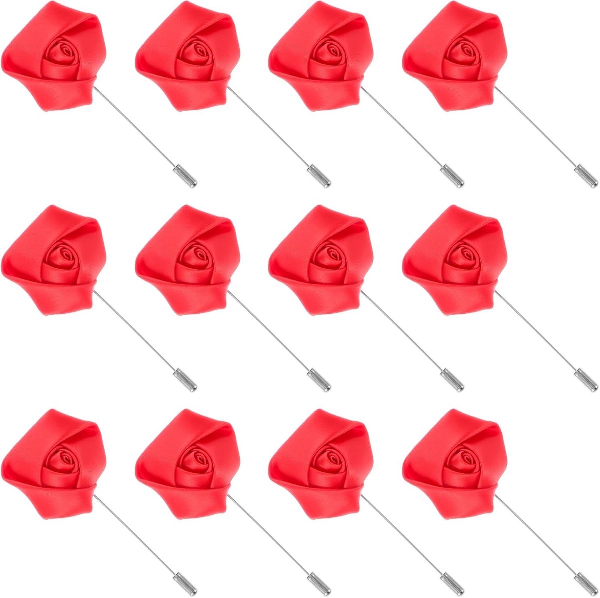 Stijlvolle Bloemen Lapel Pins voor Mannen - Satijnen Boutonnière voor Bruidegom en Feestelijke Gelegenheden, 12 Stuks