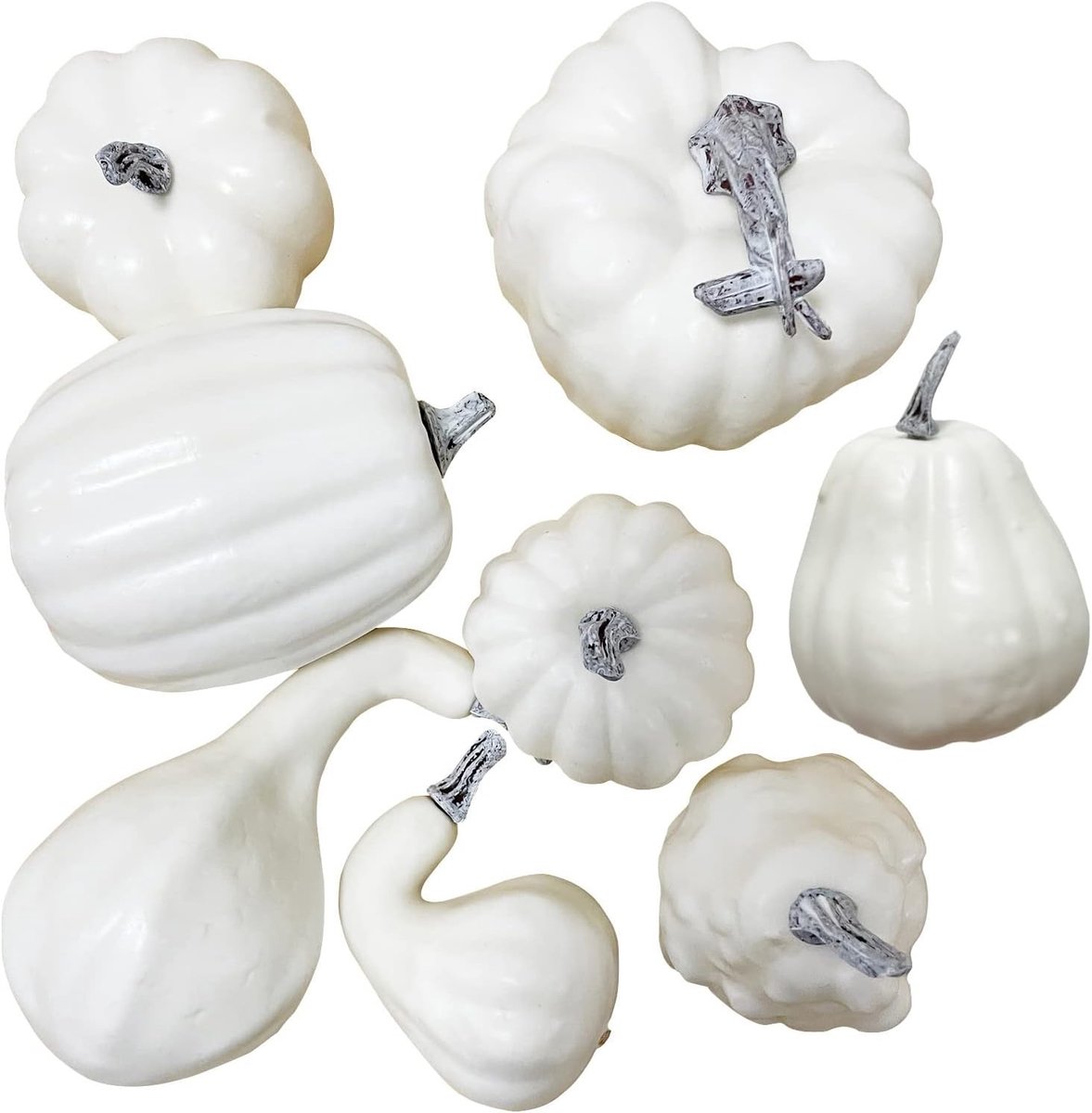 Herfstdecoratie met 8 Stuks Kunstpompoenen - Witte Mini Pompoenen voor Halloween en Herfstversiering, Ideaal voor Thuis en Feestjes