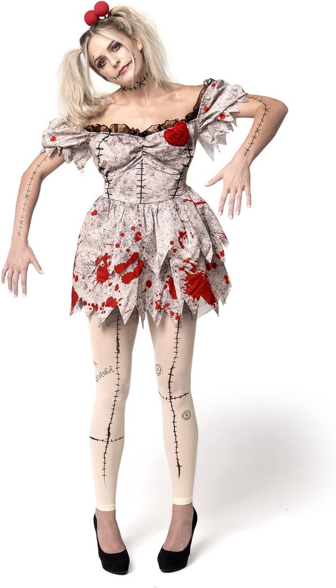 Creepy Voodoo Doll Kostuum voor Volwassenen - Halloween, Cosplay, Themaparty Outfit met Griezelige Details