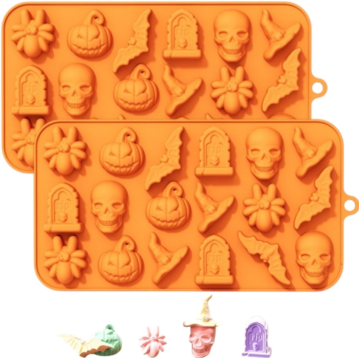 2 stuks-Halloween snoepvorm - Siliconen - Taartvorm - Geschikt voor snoep, koekjes en ijsblokjes - Oranje - 20,5*11,4*1,5 cm