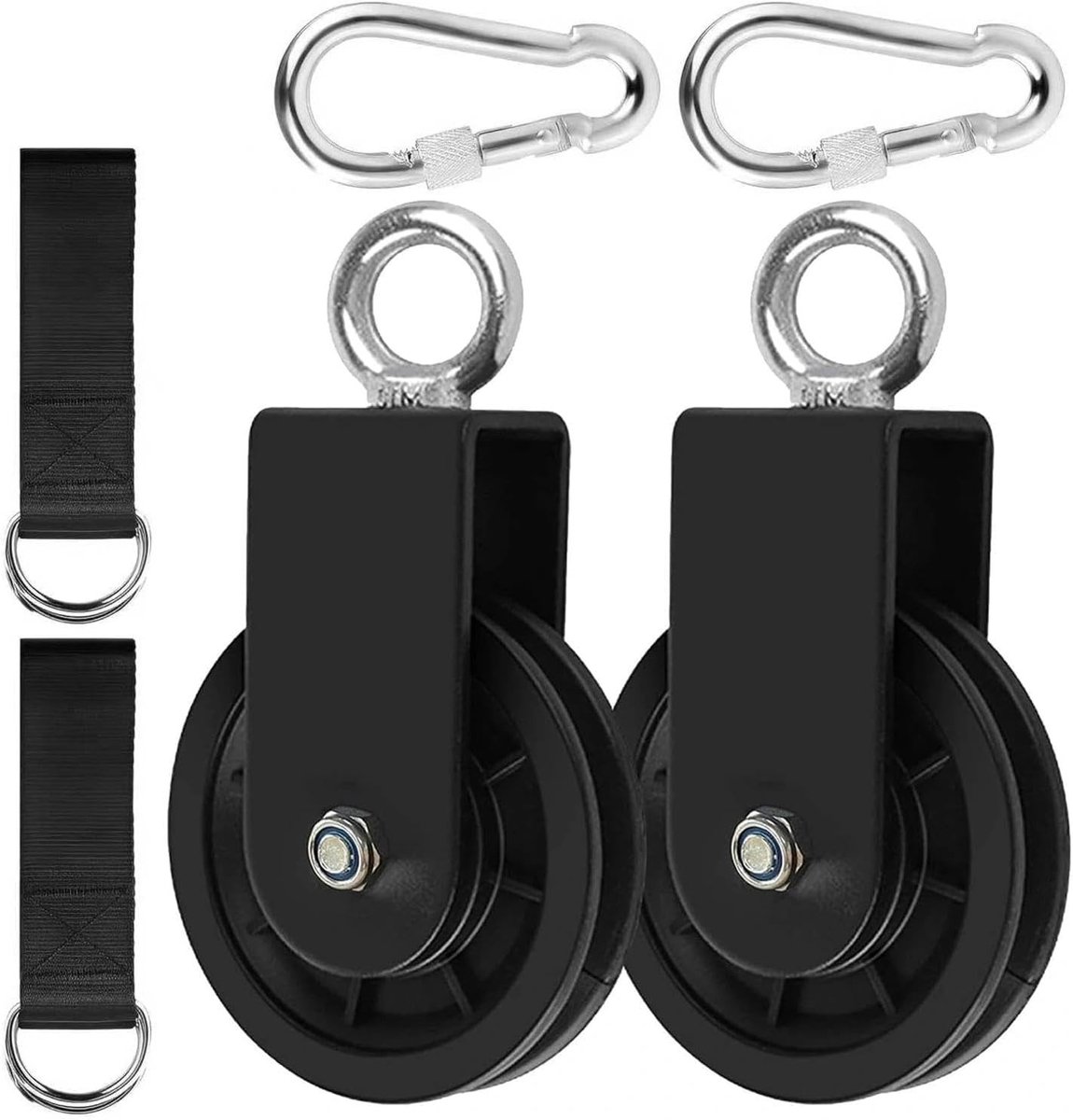 Kabelkatrol met U-beugel, 360° draaibaar, set van 2 met hangriem en karabijnhaak voor touwen, fitnessapparatuur en doe-het-zelf projecten, ideaal voor kabelmachines en gymaccessoires
