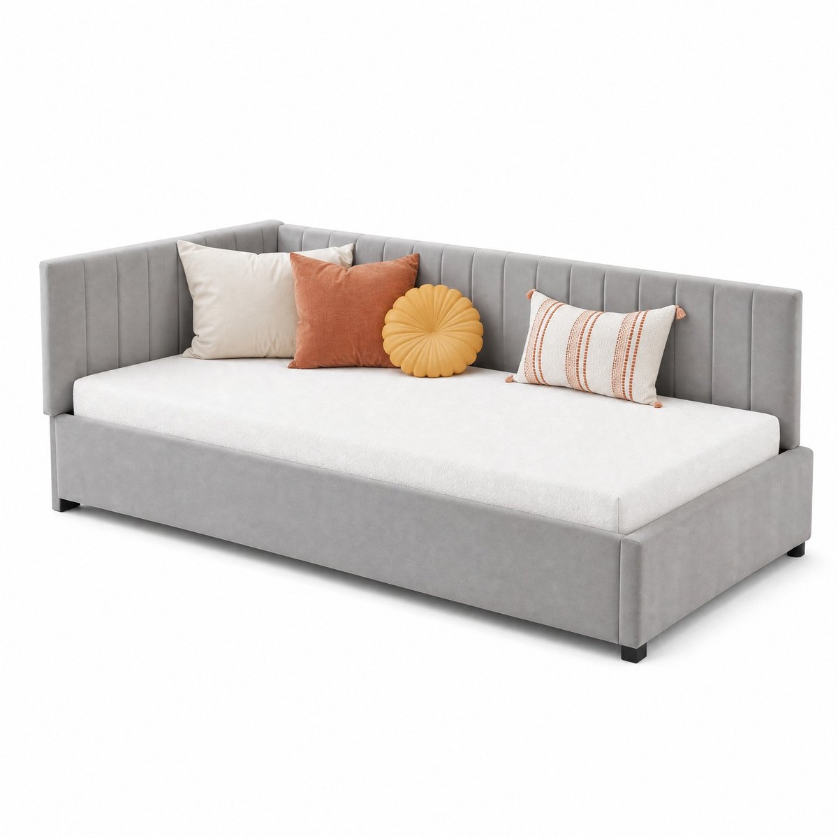 WUVRIE Bedbank 90x200 cm in grijs met lattenbodem en afneembaar hoofdgedeelte