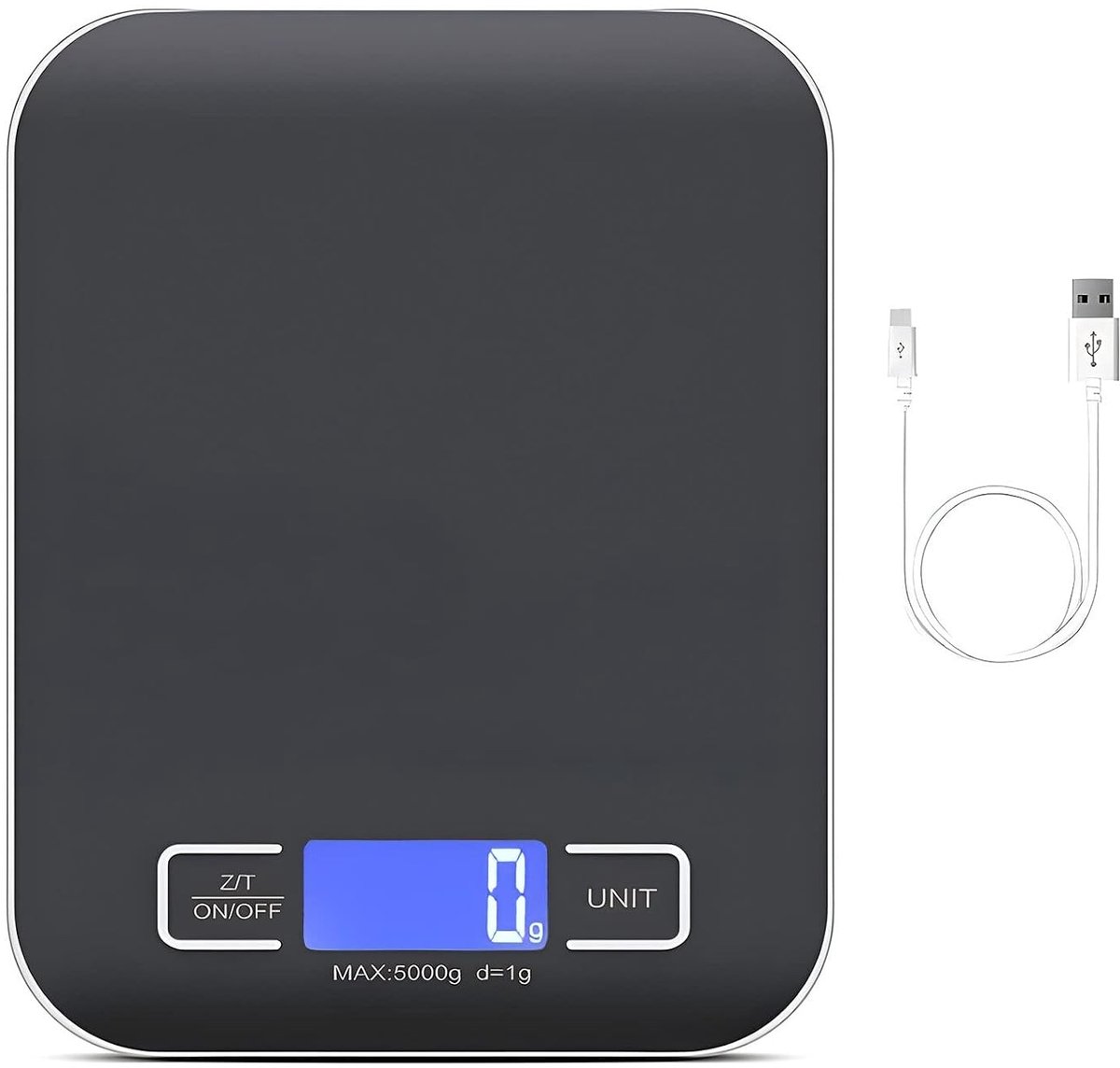 Digitale Keukenweegschaal 10 kg / 1 g met LCD Display, Oplaadbare Tare Functie en Accu, Professionele Keukenweegschaal voor Nauwkeurige Metingen en Gebruiksgemak