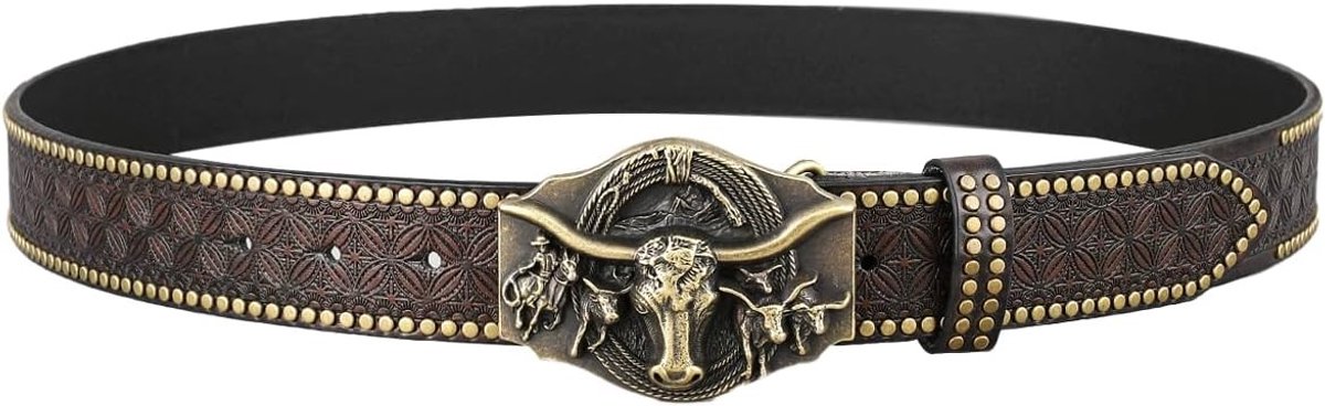 Retro Cowboyriem voor Mannen met Studs en Kralen - Hip Hop Stijl, Uniek Ontwerp, 47 inch Lang