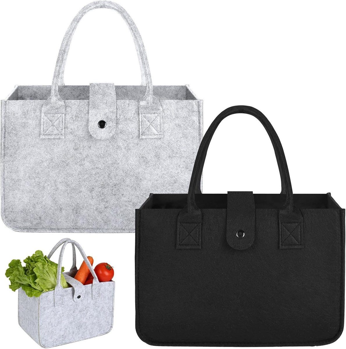 Kleine Vilt Shopper Set van 2 Stuks, Vouwbare Tas voor Boodschappen, Speelgoed en Haardhout, 30 x 20 x 17 cm