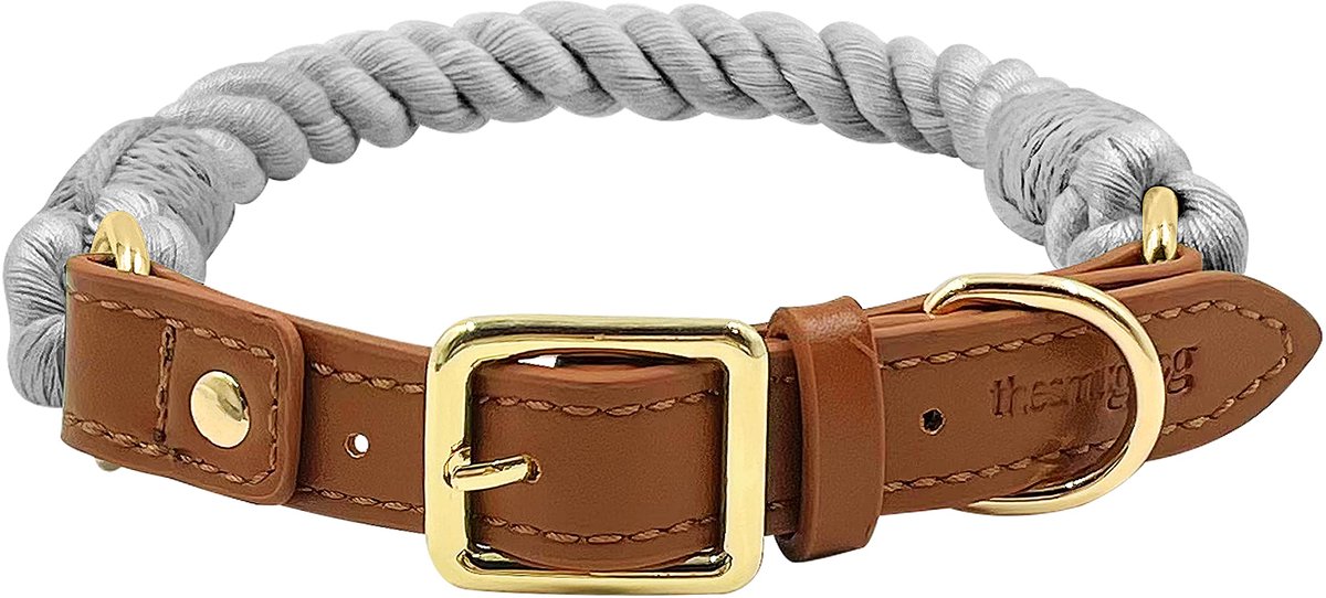 The Smug Dog Boston gevlochten hondenhalsband met touw, grijze halsband voor kleine honden, met D-ring, lederen - ShopVlot