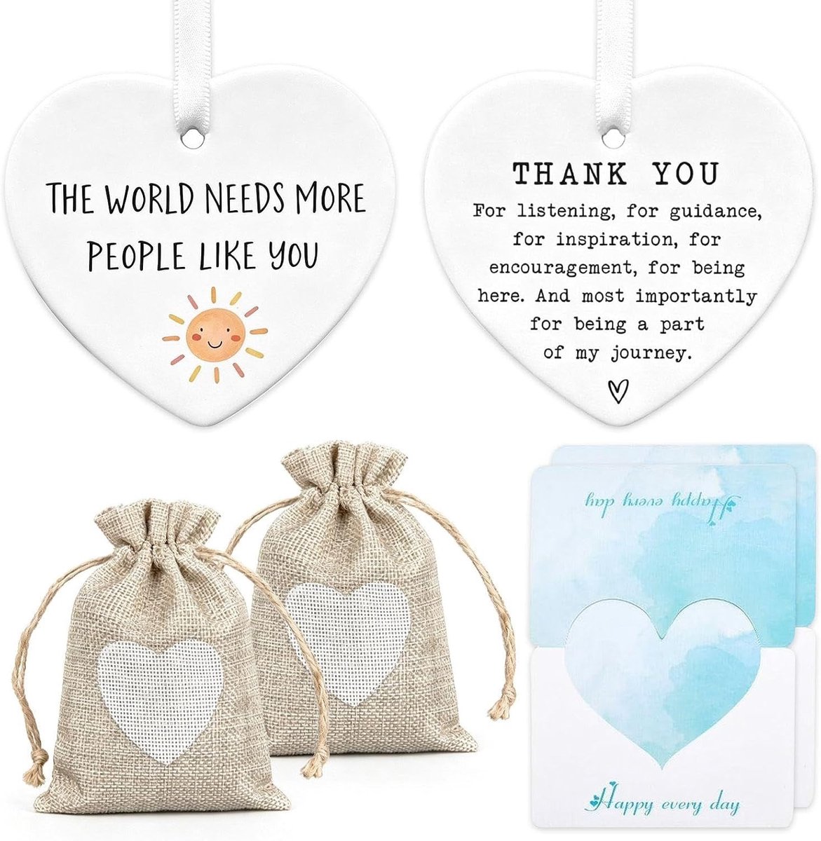Handgemaakte Gift Sets met 2 Acryl Love Hangers, 2 Canvas Tassen en 2 Wenskaarten voor Jubilea en Feestelijke Geschenken, Creatieve DIY Verpakking en Unieke Cadeaus.