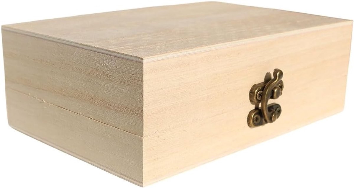 Set van 4 Onbehandelde Houten Dozen 15 x 10 x 5 cm in Landelijke Stijl met Sleutel voor Creatieve Projecten en Organisatie
