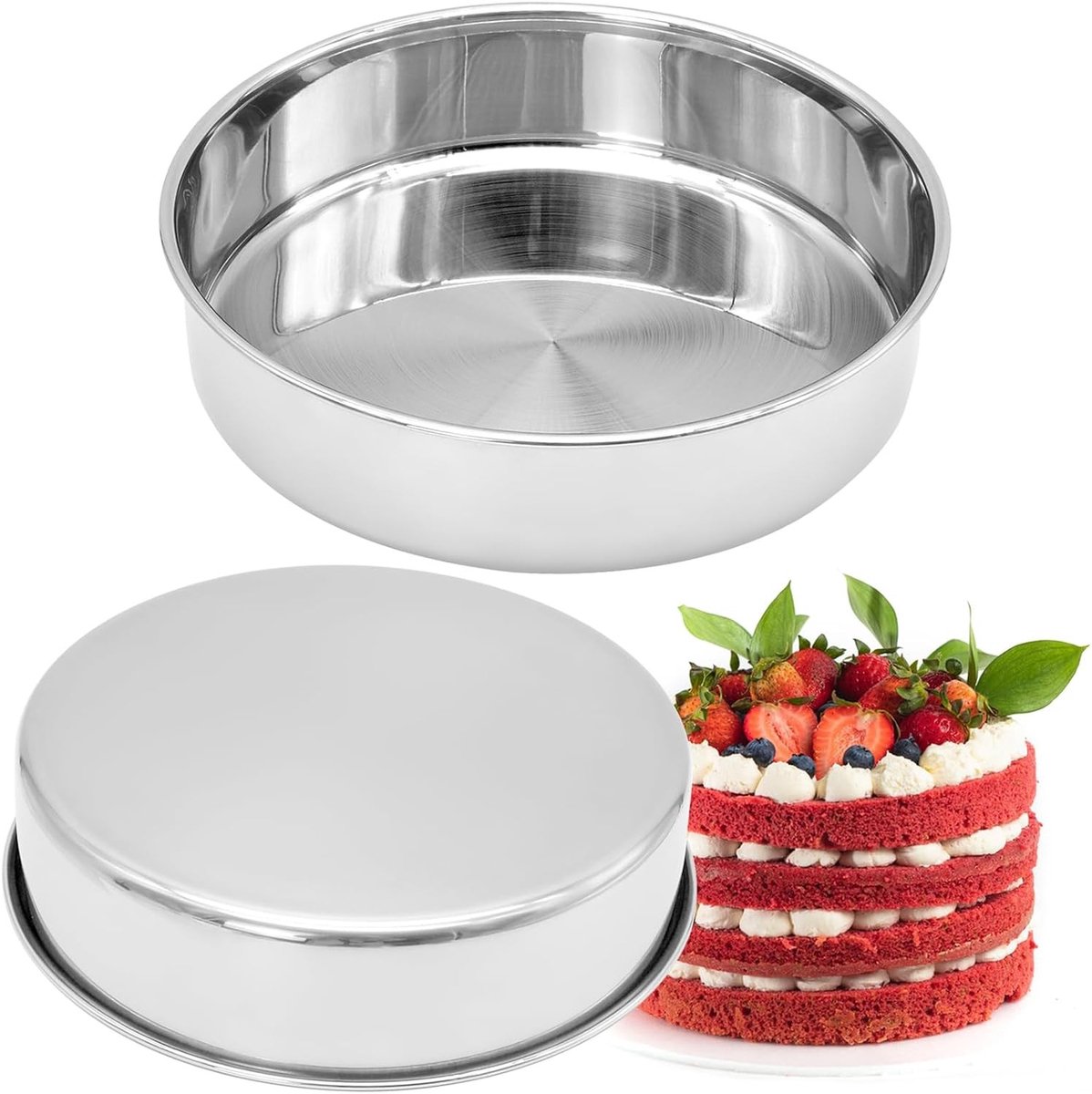 Set van 2 ronde bakvormen van 20 cm voor taarten, brownies en lasagne, met vaste bodem en anti-aanbaklaag