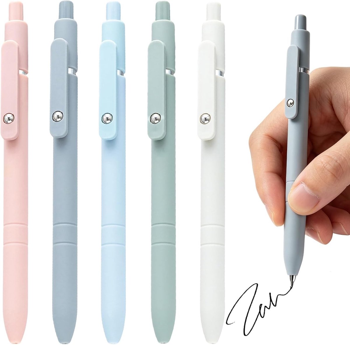 Set van 5 Uittrekbare Gelbalpennen 0.5mm met Zwarte Inkt, Vervagingsbestendig en Sneldrogend, Perfect voor School en Kantoor