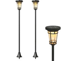 Outsunny Solarlamp - Staande Buitenlamp Set van 2 - Tuinlantaarn op Zonne-energie - Padverlichting - Zwart