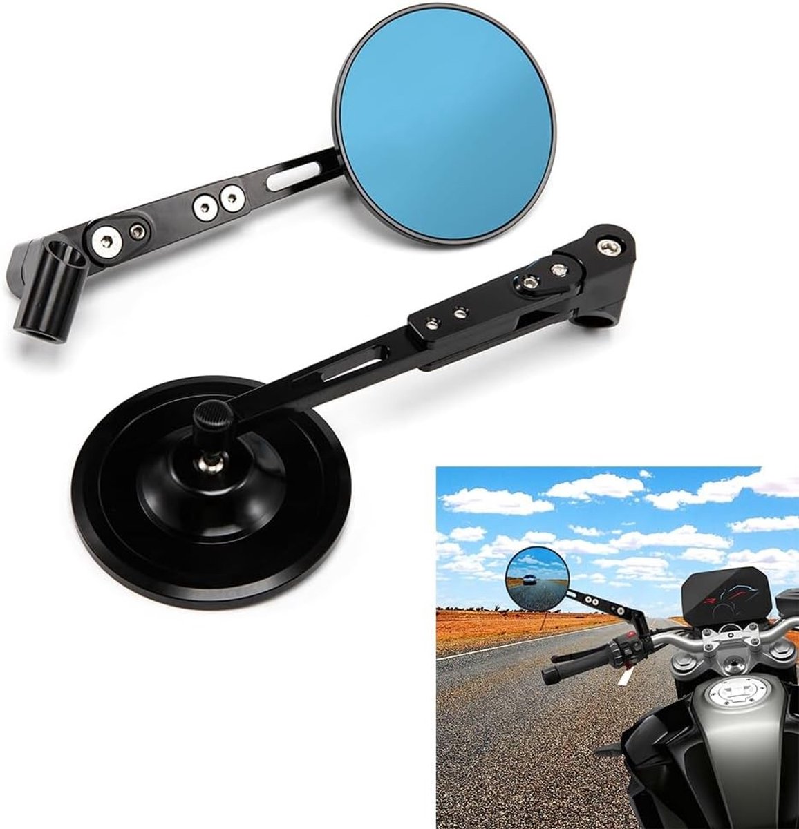 Verstelbare zijspiegel voor motorfiets, scooter en quad - 8mm en 10mm schroef, ideaal voor veilig rijgedrag en zichtbaarheid