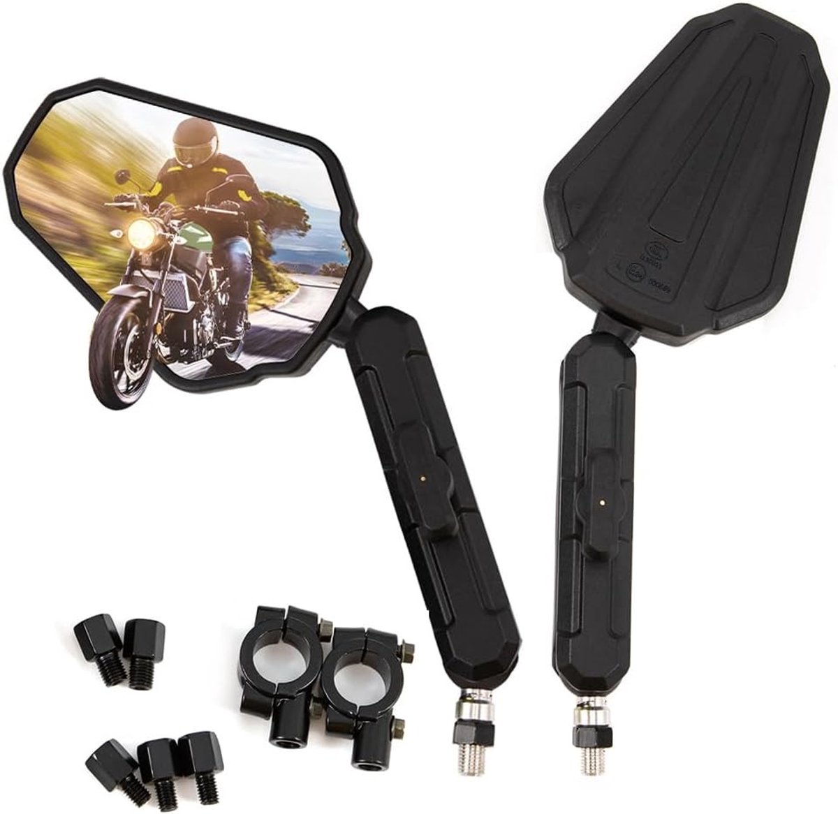 Verstelbare Zijspiegel voor Motorfiets met Handvatmontage - Geschikt voor 7/8 Inch, 8 mm en 10 mm Schroeven - Perfect voor Scooter, Moped en Dirt Bike