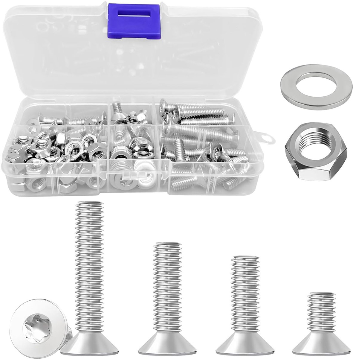 40 Stuks M6*10 Countersunk Schroeven met Zeskantkop, RVS, Inclusief Moeren en Seals voor Bevestiging en Montage