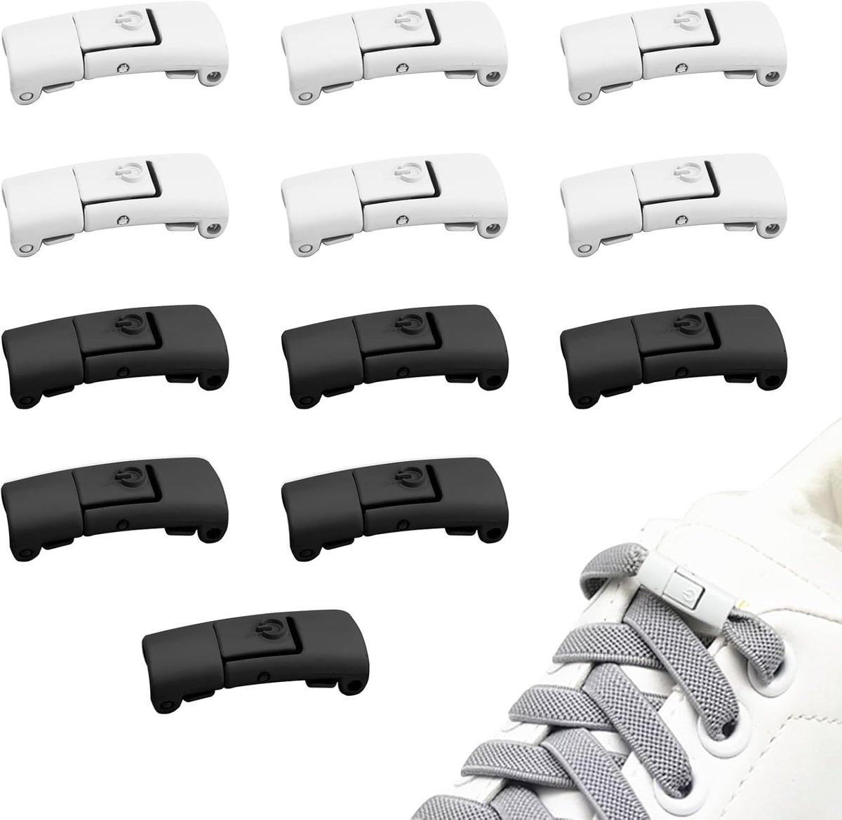 12 Stuks Vetersluiting - Witte en Zwarte Snelsluiting voor Sneakers en Casual Schoenen - Duurzaam en Verstelbaar