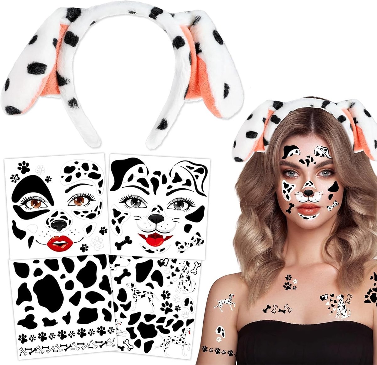 Halloween Haarband en Tijdelijke Tattoos voor Kostuums, Feest, Carnaval en Verkleedpartijen voor Mannen en Vrouwen