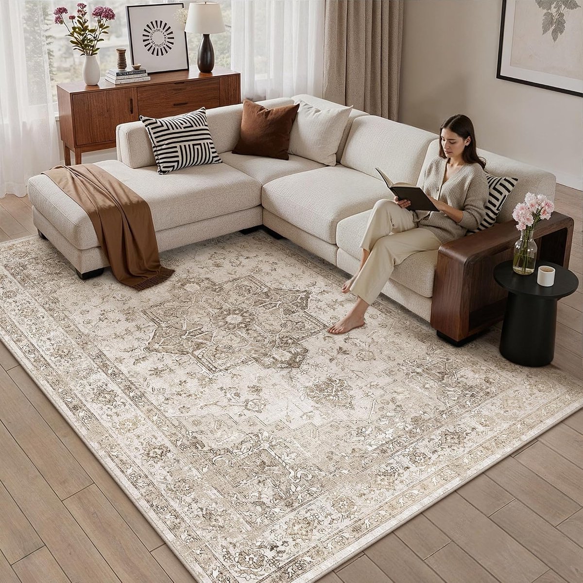 Vloerkleed - 140 x 200 cm - Vintage oosters - Beige