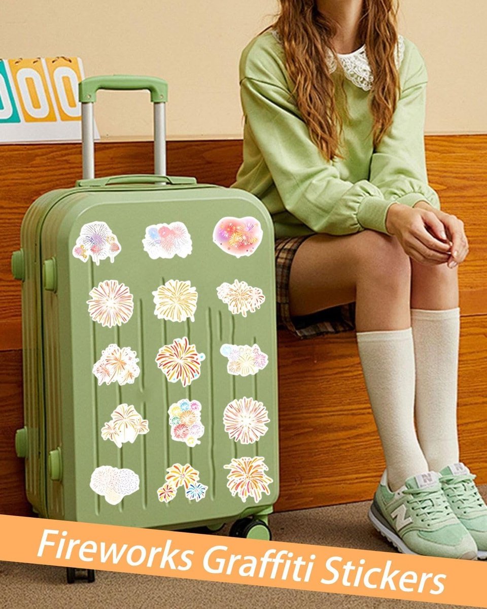 Set van 50 Coole Vuurwerkstickers van Vinyl voor Laptop, Koffer, Skateboard en Fiets - Perfect voor Kinderen en Tieners