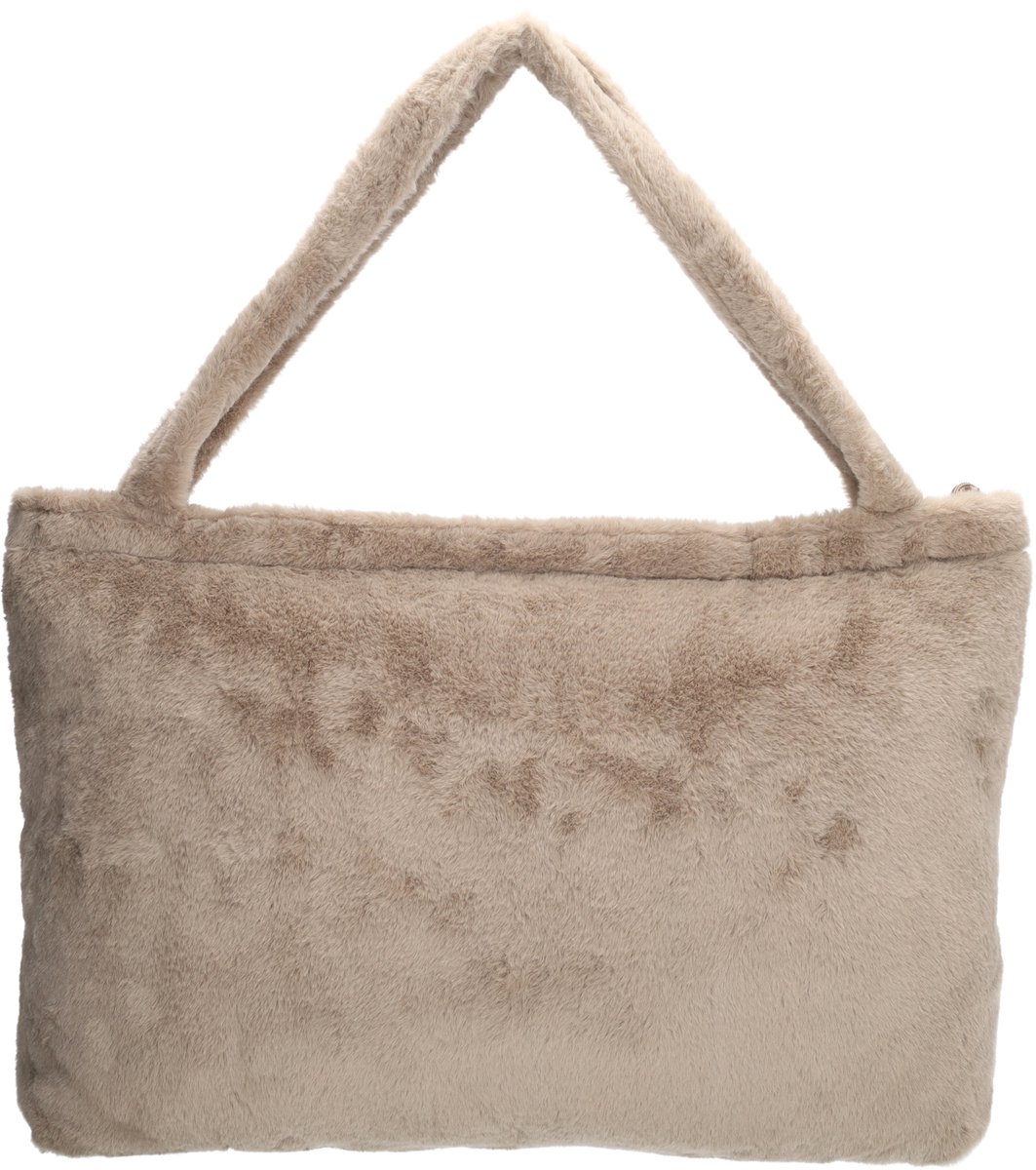 Beagles Barakaldo Shopper - Grote Tas - Bontlook - Schoudertas - Ruime Shopper - Dames Tas - Faux Fur - Tote Bag - Dames Tas - Lichttaupe