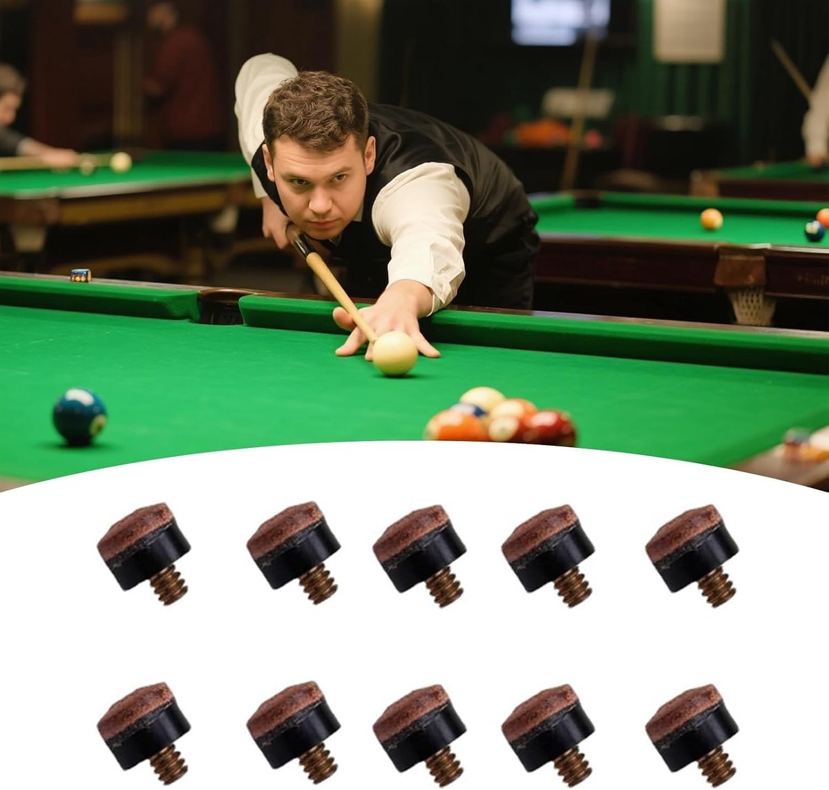 Set van 10 biljartpickers, 10 mm leren schroefbits met messing schroeven, eenvoudig te installeren, duurzaam en ideaal voor amateur en professionele snookerspelers