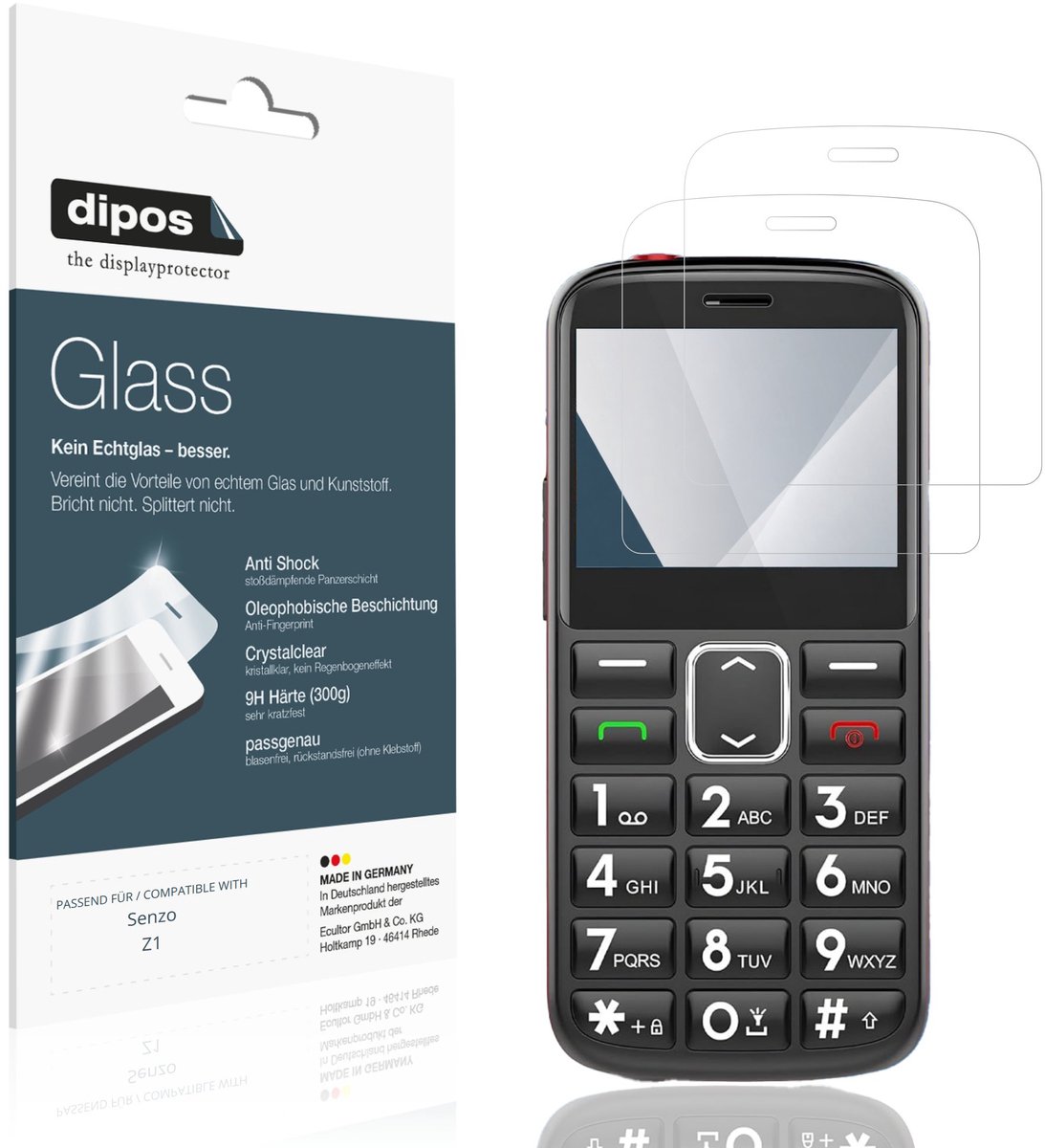 dipos – 2x Pantserfolie geschikt voor Senzo Z1 | 9H Screenprotector