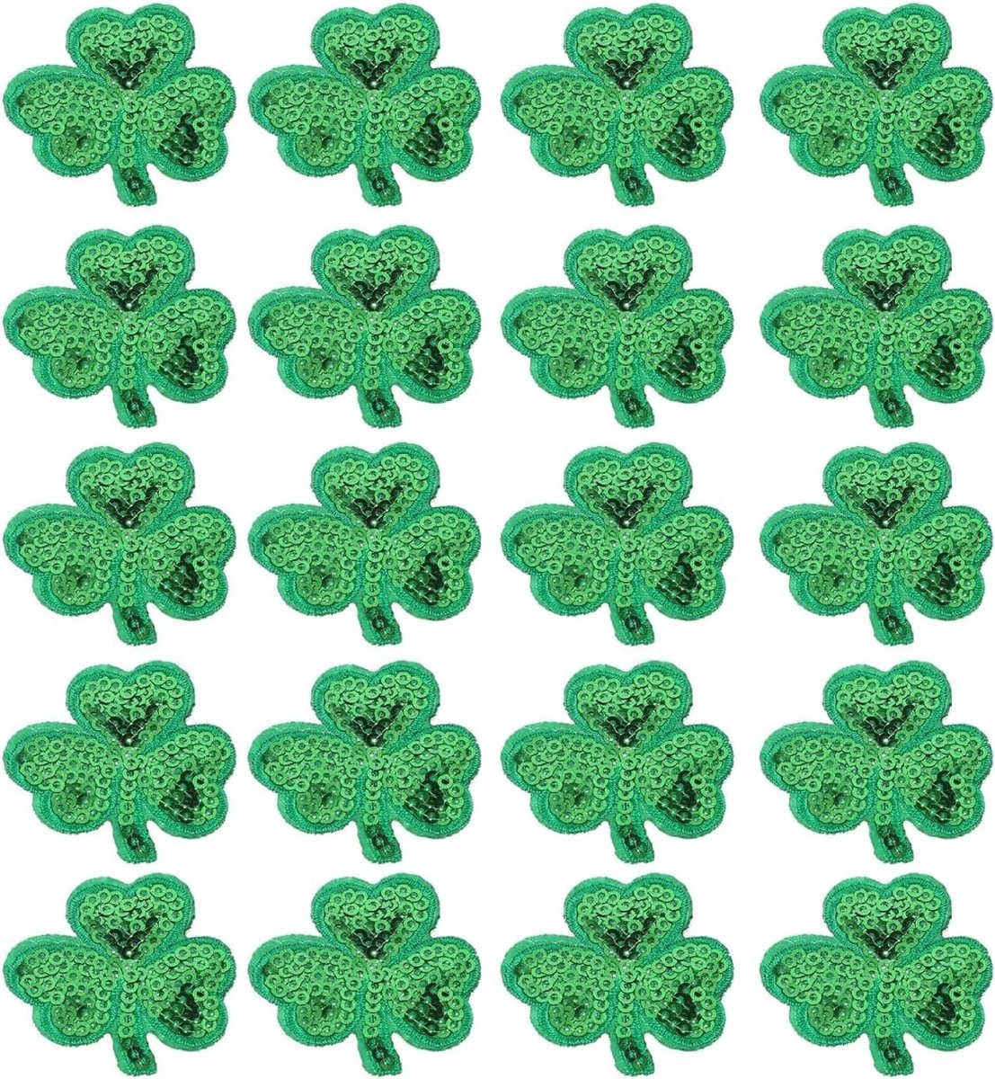 Set van 20 klavervormige zelfklevende patches voor St. Patrick's Day - Geborduurde decoraties en DIY kledingaccessoires voor feestversiering