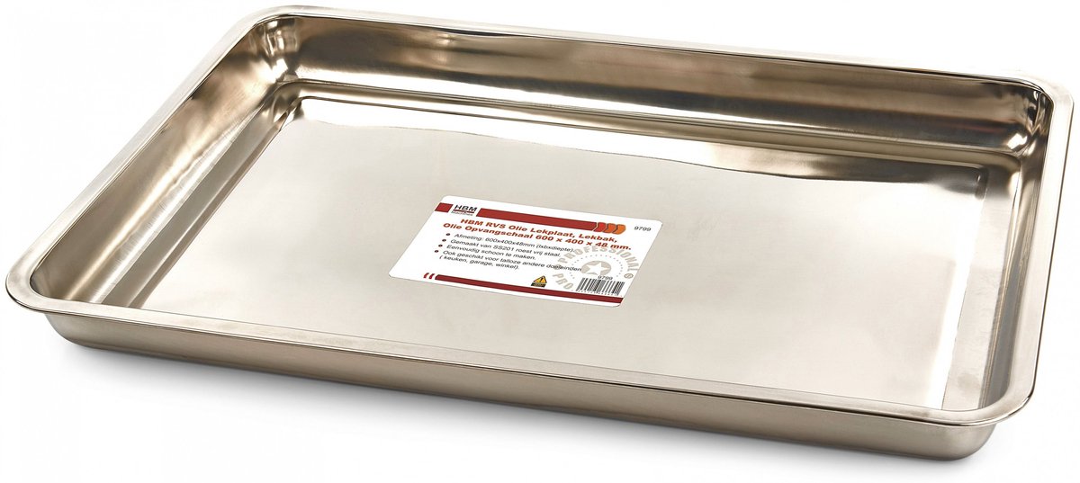 HBM RVS Olieopvangschaal 600 x 400 x 48 mm - Lekbak 10 l