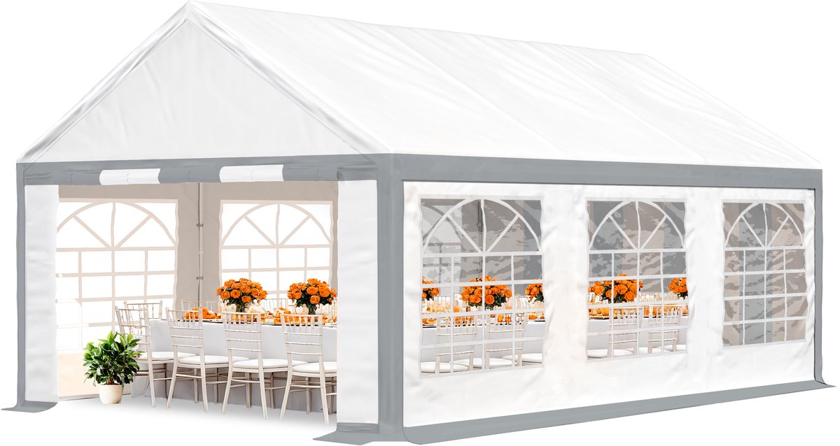 TOOLPORT Partytent 3x6 m Paviljoen sterk PVC 600 N Zeil waterdicht en snel op te zetten grijs wit