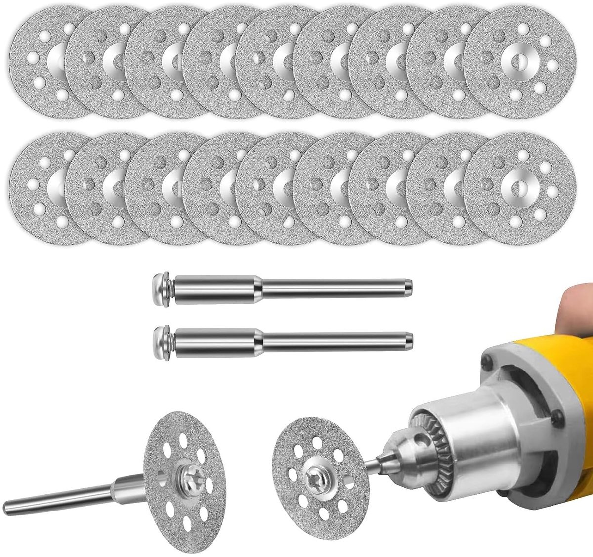 20 Diamant Slijpschijven (22mm) voor Rotatietools, Ideaal voor Hout, Kunststof, Steen en Metaalbewerking met 4 Stuks 3mm Mandrels