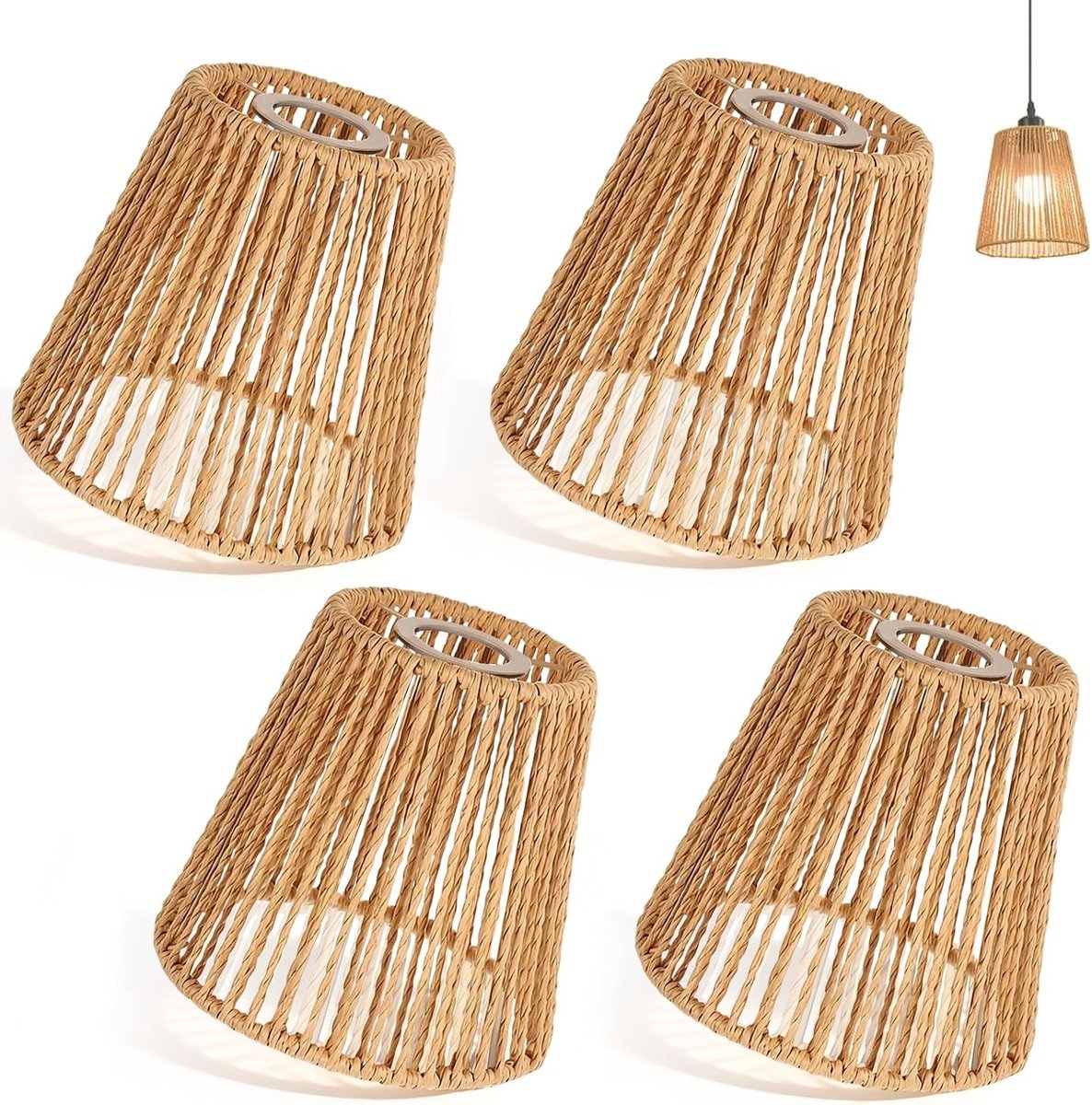 Lampenkap - Bruin - 14 x 10 x 14 cm - Rotan Jute - Voor Tafellamp en Hanglamp