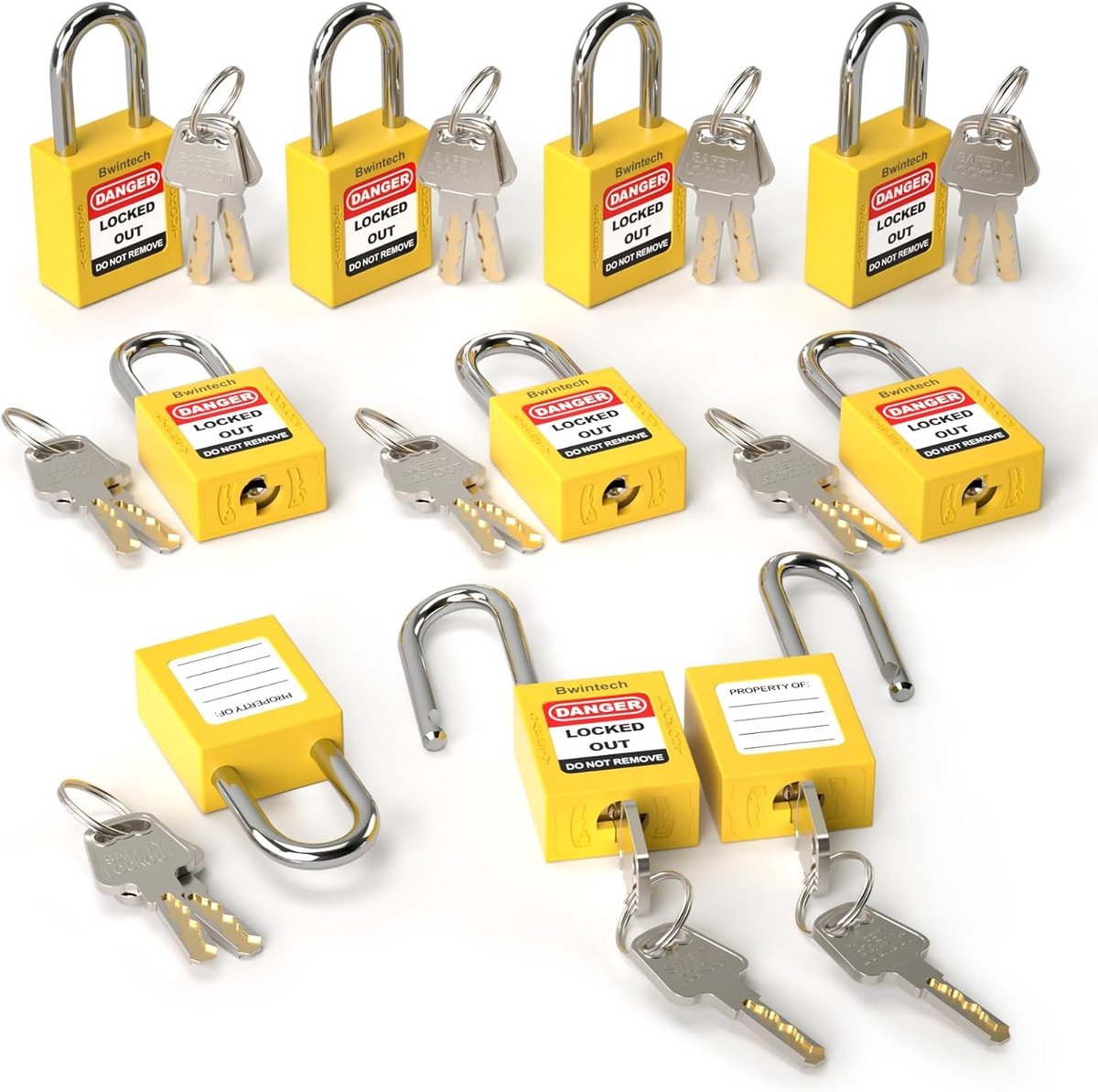 Lockout tagout set - Geel - 38 mm - Veiligheidshangslot met PA nylon beugel - Voor industriële beveiliging
