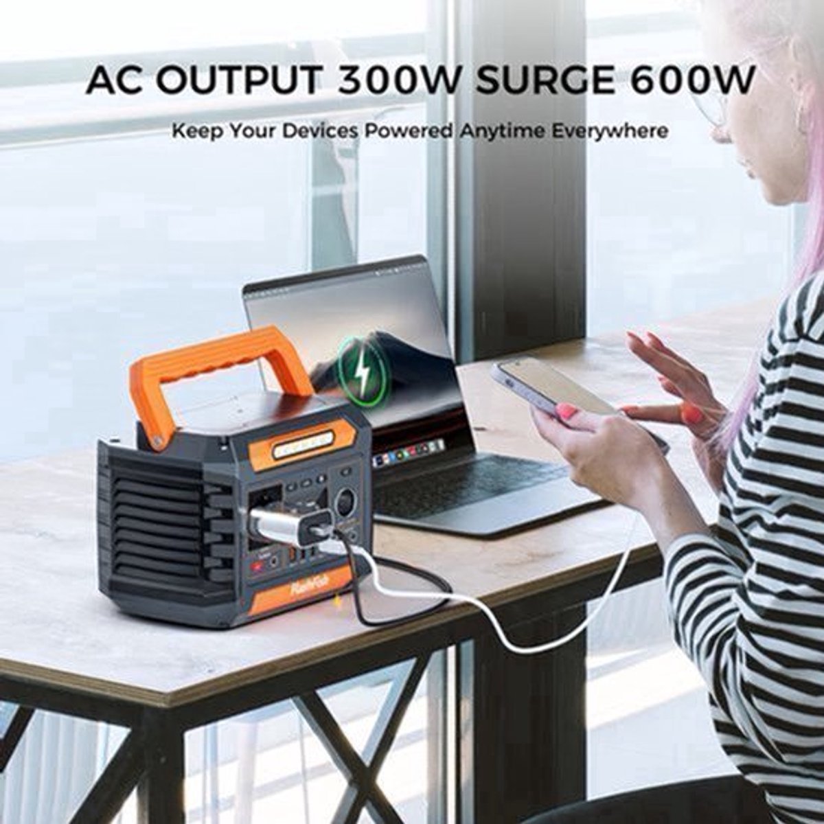 Powerstation – Mobiele Generator – Draagbare Accu – Zonne-energieapparaat – Noodstroomvoorziening – 300W Continu 600W Piek – Zuivere Sinusgolf AC – Intelligente Temperatuurregeling – Compact & Lichtgewicht