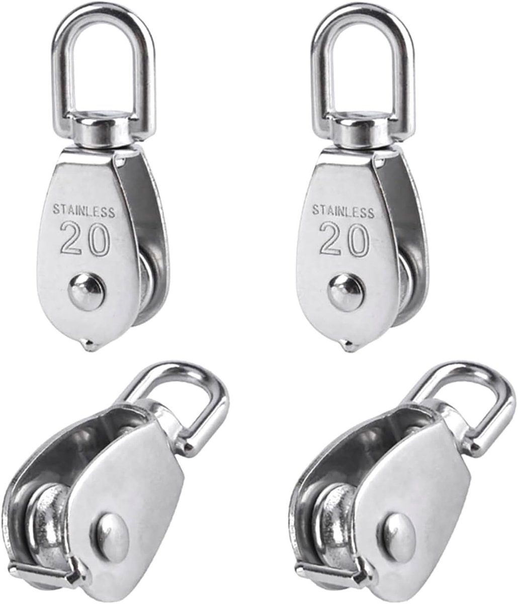 Set van 4 stuks 20mm RVS Katrollen voor Touwen, Maximaal Belastbaar tot 75kg, Ideaal voor Tuin en Bootgebruik