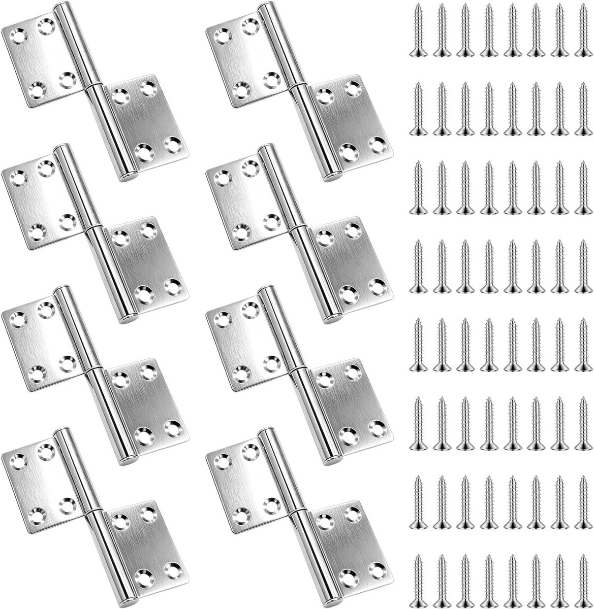 Set van 8 Kleine Deurscharnieren 10,5 cm, Afneembare Scharnieren, Vlag Scharnieren, RVS Lift Off Scharnieren voor Binnen- en Buitendeuren, Inclusief 64 Bevestigingsmaterialen