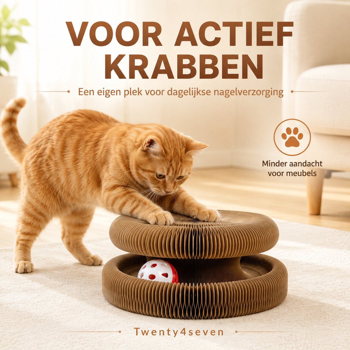Twenty4seven® Krabmat Kat - Krabkarton met Balletje & Kattenkruid - Krabplank Kattenspeelgoed voor Katten & Kittens thumbnail 2