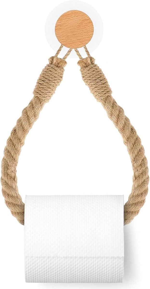 Muurbeugel voor Toiletpapier met Jute Touw - Vintage Stijl, Zelfklevend en Decoratief voor Badkamer en Toilet
